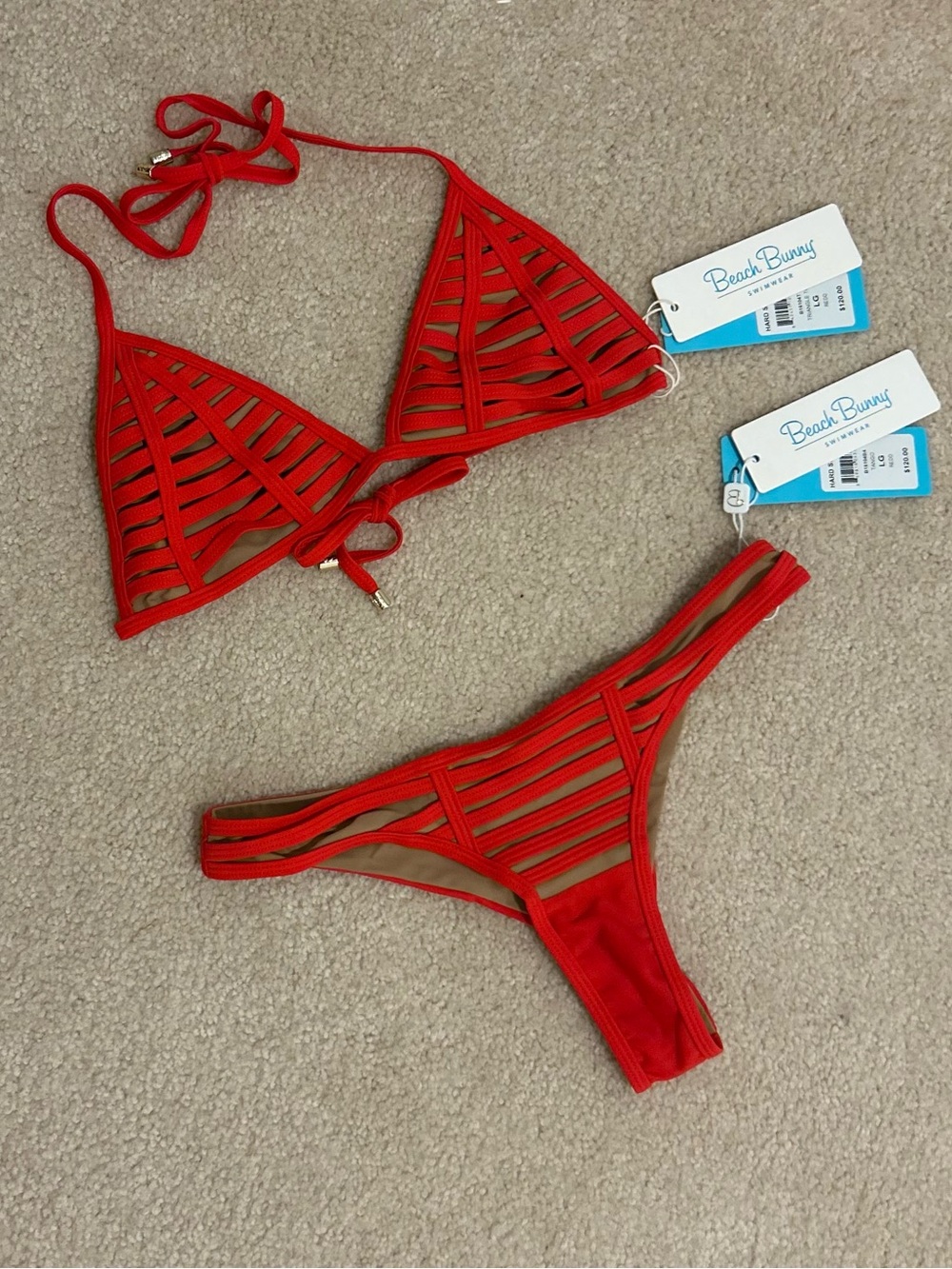 Beach Bunny Red Laser-Cut Triangle Bikini Set